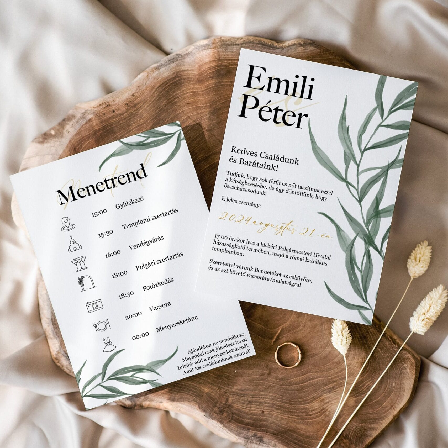 Greenery esküvői meghívó – Természetes elegancia