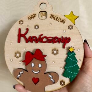 Mézis adventi visszaszámoló karácsonyfadísz – forgatható, fa, kézzel festett