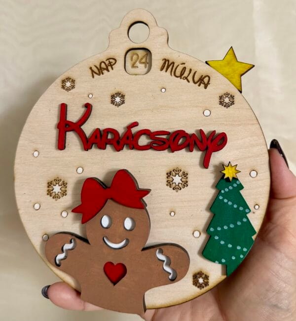 Mézis adventi visszaszámoló karácsonyfadísz – forgatható, fa, kézzel festett