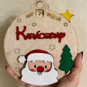 Télapós adventi visszaszámoló karácsonyfadísz – forgatható, fa, kézzel festett