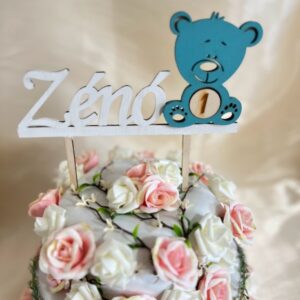 Névre szóló macis tortabeszúró – szülinapi tortadísz évszámos korongokkal