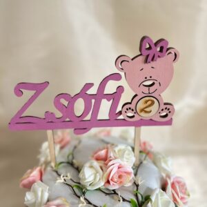 Névre szóló macis tortabeszúró – szülinapi tortadísz évszámos korongokkal