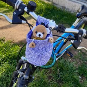 Horgolt gyerekkosár, tároló, rollerre