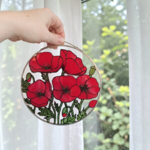 Pipacsok üvegfestmény – Nyári ablakdekoráció