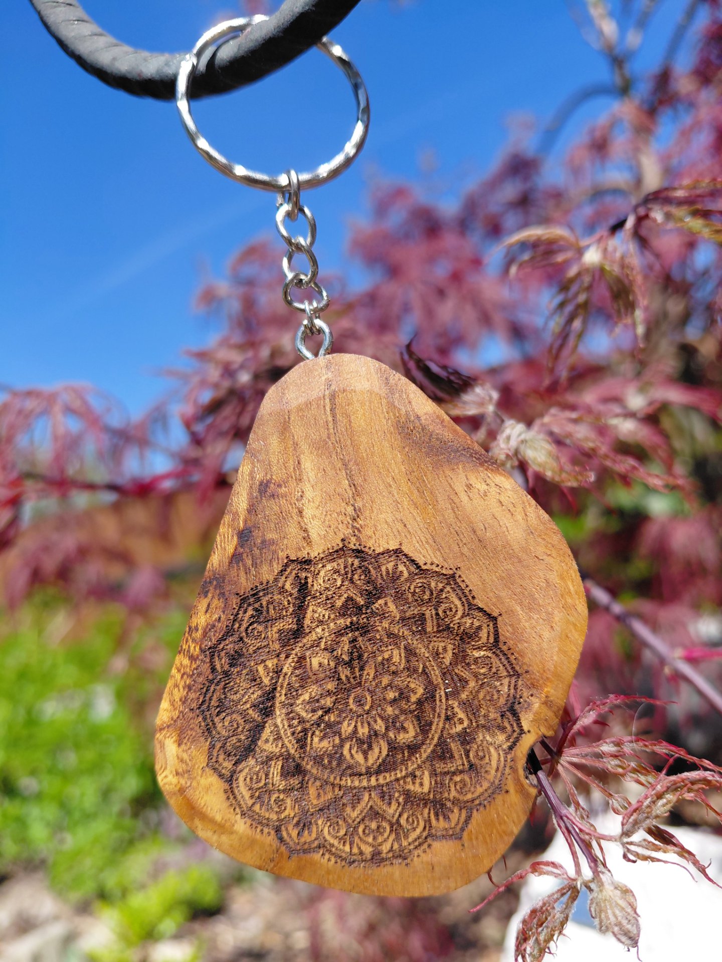 Mandala No-001.Egyedi fa gravírozott kulcstartó.