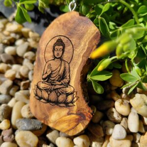 Budha 002.Egyedi fa gravírozott kulcstartó.