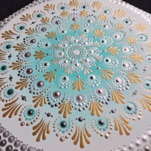 Türkiz Harmónia- Kézzel készült pontozott mandala
