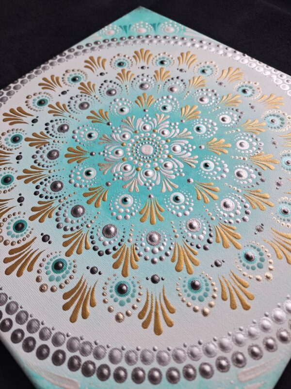 Türkiz Harmónia- Kézzel készült pontozott mandala