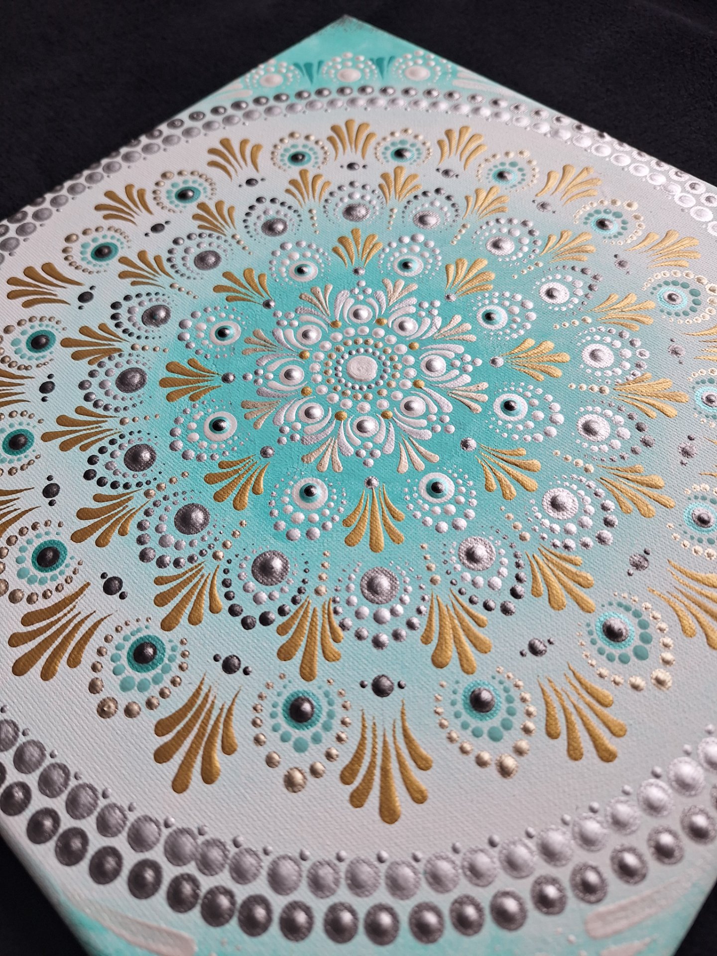 Türkiz Harmónia- Kézzel készült pontozott mandala