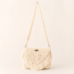 EkrüÁlom crossbody makramé táska
