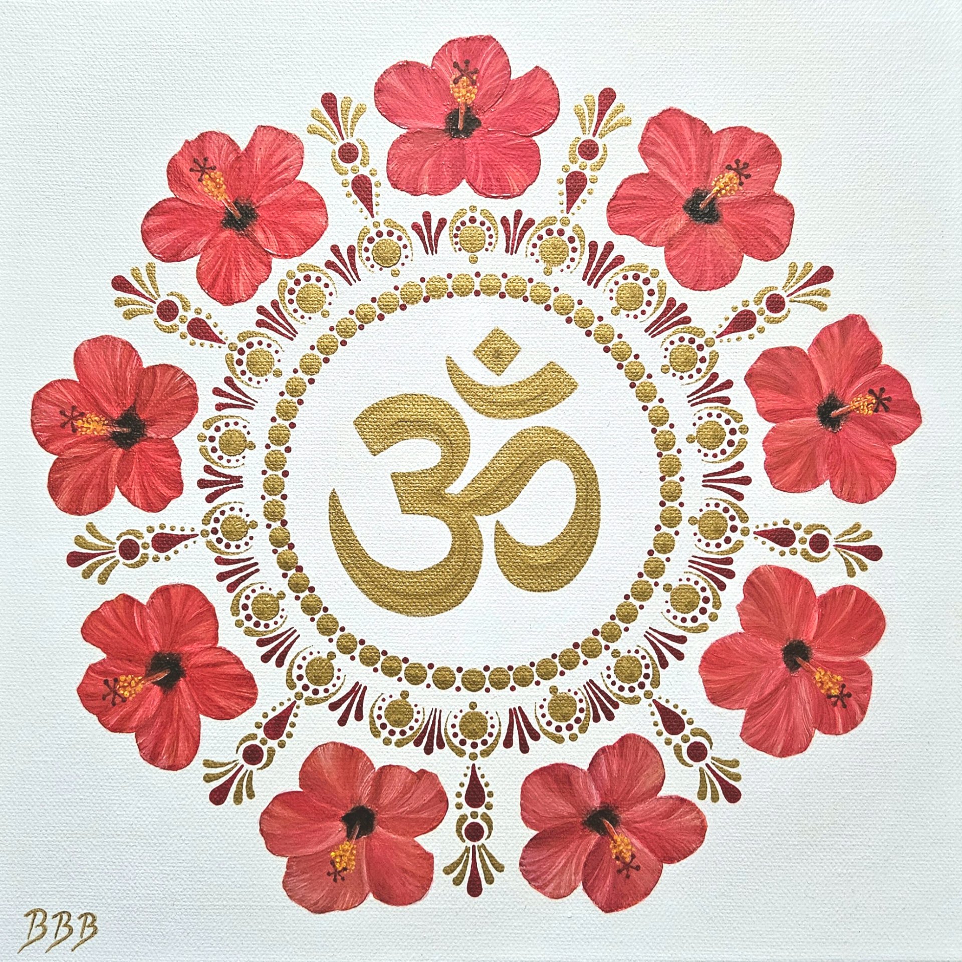 „Hibiszkusz mandala” olaj és akril festmény