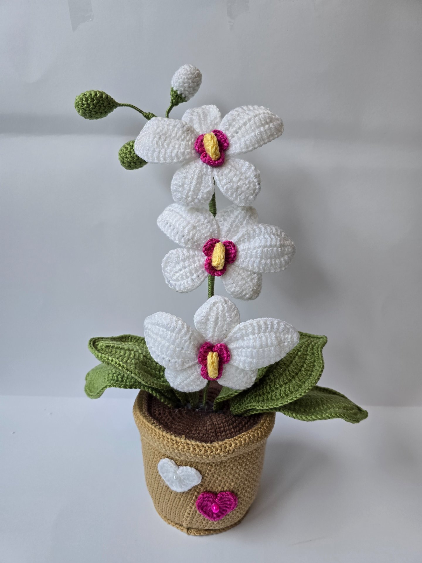 Horgolt kaspós orchidea