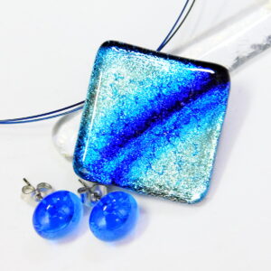 Ezüst kék csíkos dichroic üveg ékszerszett