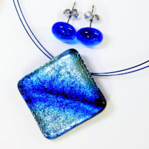 Ezüst kék csíkos dichroic üveg ékszerszett