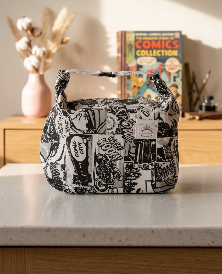 Fekete-fehér képregényes lunchbag