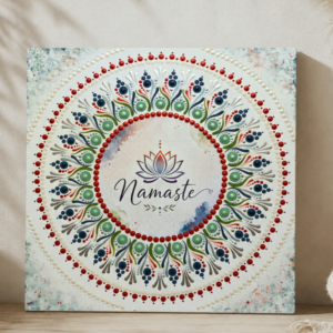 Namaste – kézzel festett pontozott mandala (30×30 cm)