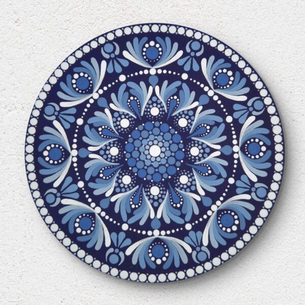 Kék mini mandala – 20 cm átmérőjű akril festmény