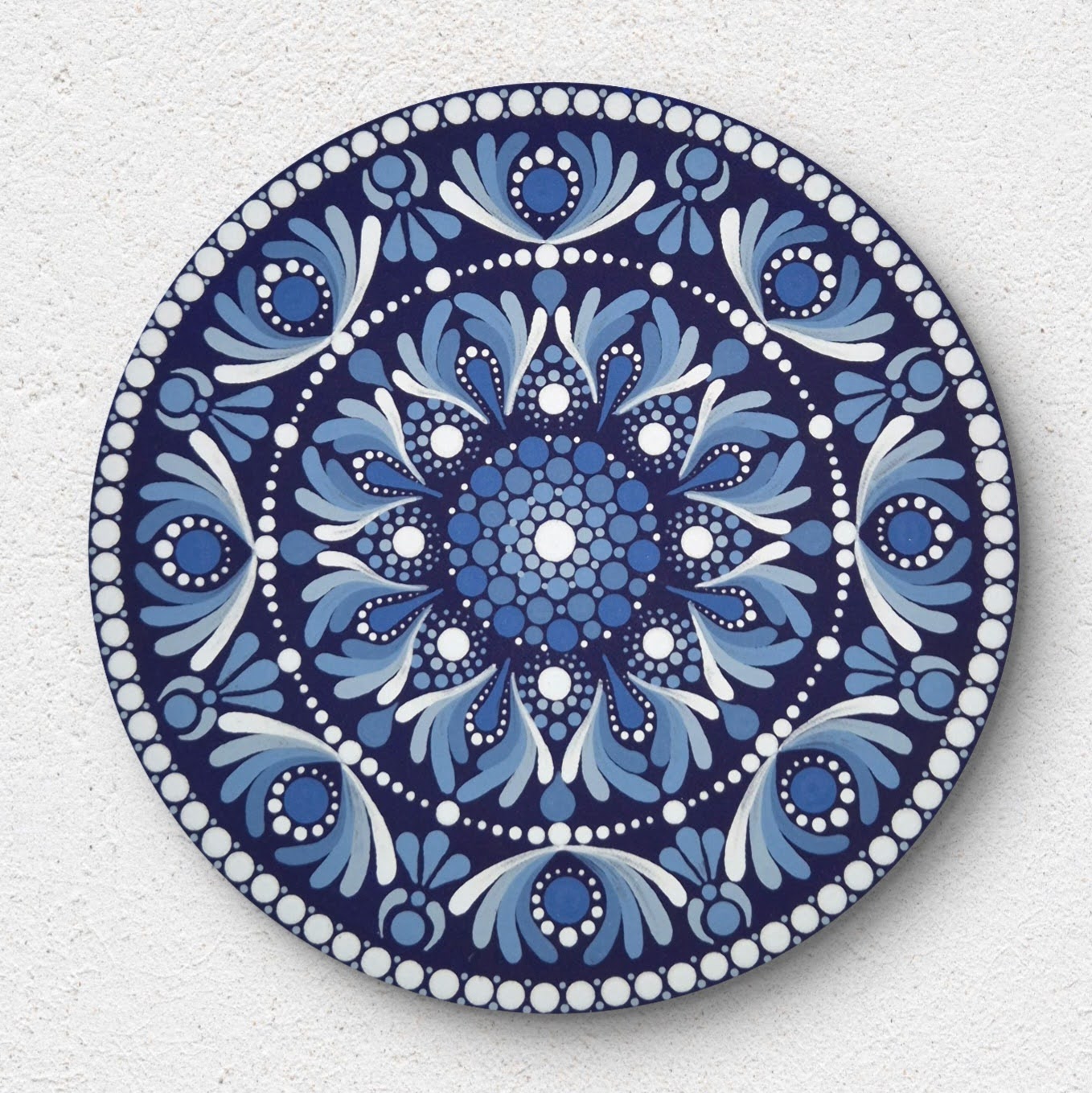 Kék mini mandala – 20 cm átmérőjű akril festmény