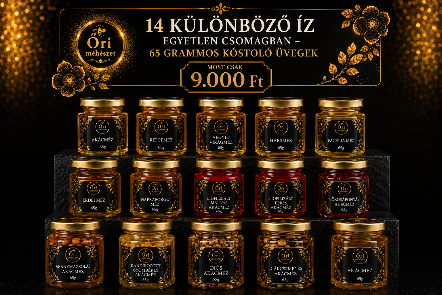 14 különböző íz egy csomagban 65 grammos mézek
