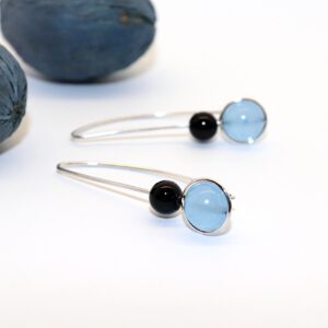 Jáde és ónix köves, női ezüst fülbevaló pár (EF.200)