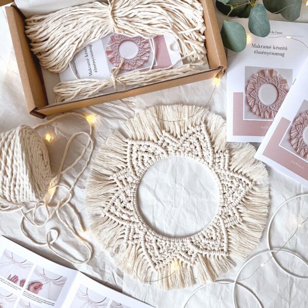 DIY Makramé Mandala csináld magad csomag – falidísz készítő kreatív ajándék, 6 színben