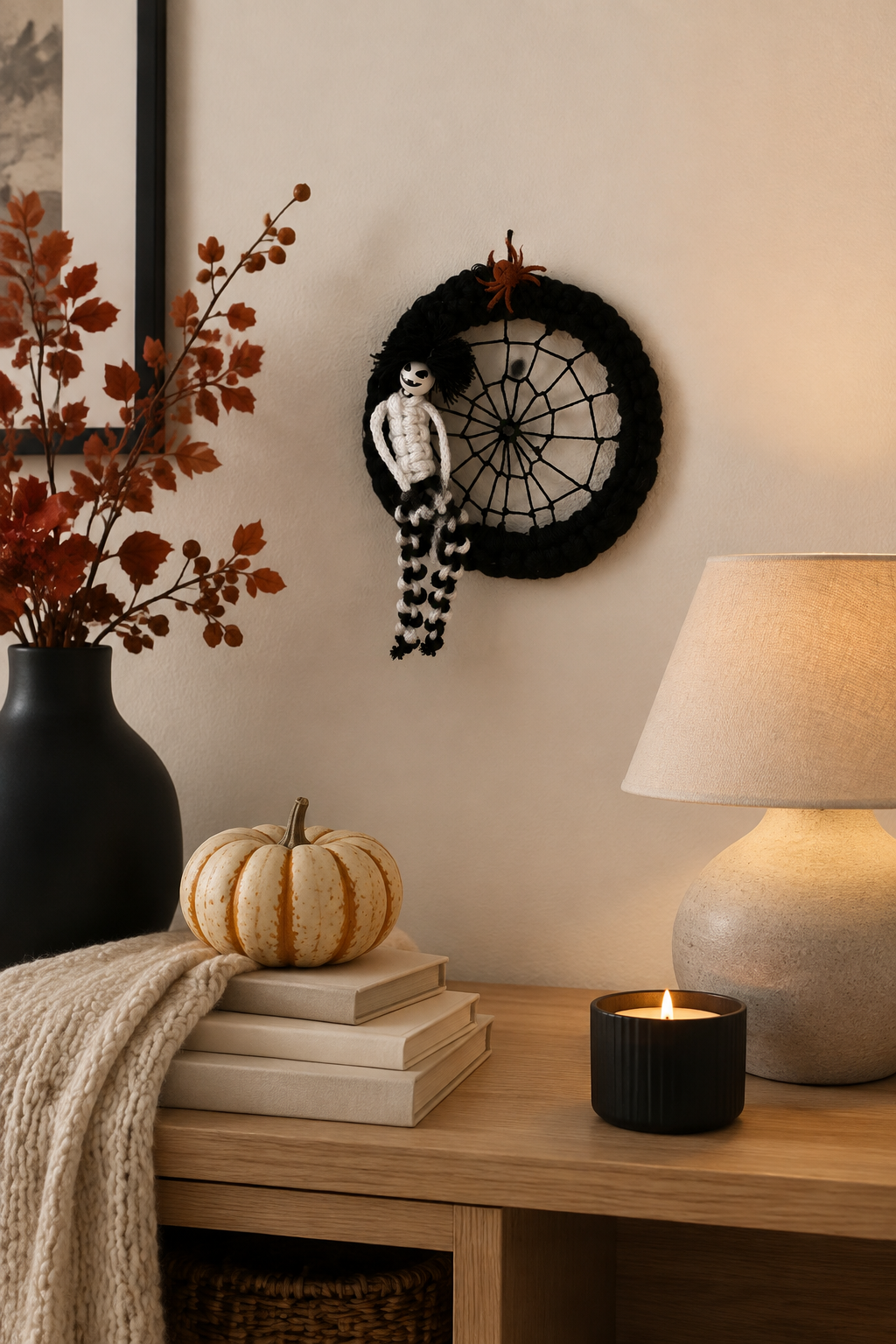 Pókhálós pihenő – kézműves halloweeni ajtó- és falidekoráció
