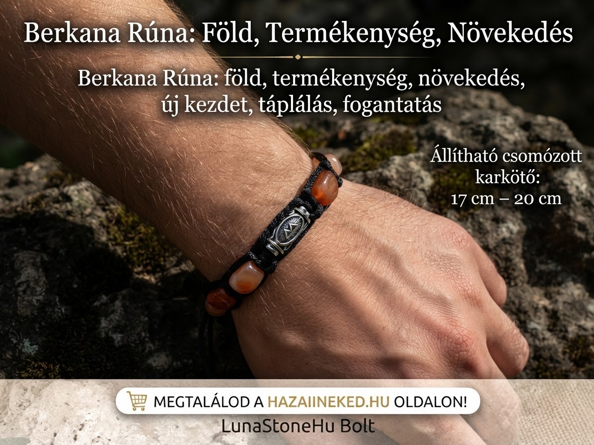 Új Kezdetek Férfi Karkötő – Berkana Rúna, Karneol és Achát Ásványokkal