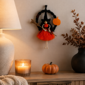 Tökjó Boszorka – kézműves halloweeni ajtó- és falidekoráció