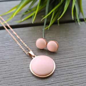 Matt púder – rosegold nemesacél medálos nyaklánc és fülbevaló szett