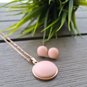 Matt púder – rosegold nemesacél medálos nyaklánc és fülbevaló szett