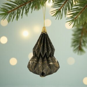 Kis fenyő origami dísz fekete és arany KF009