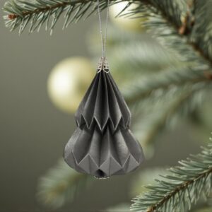 Kis fenyő origami dísz grafitmetál színben KF013