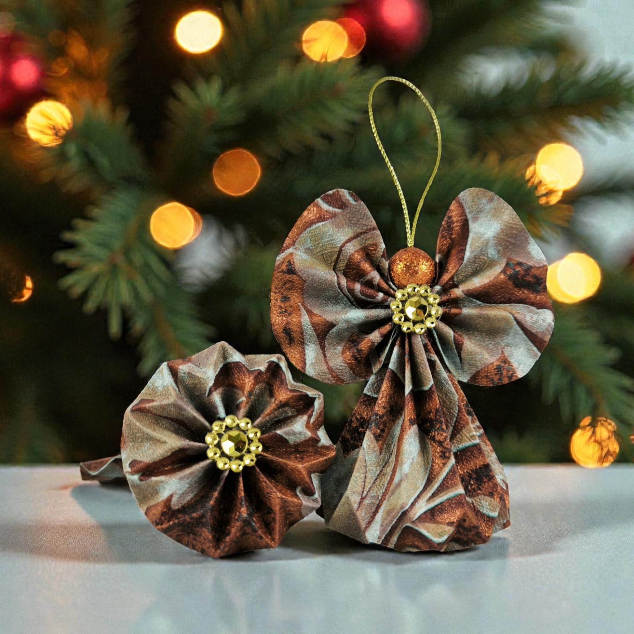 Bronz mintás papírangyalka függődísz PANAR0123