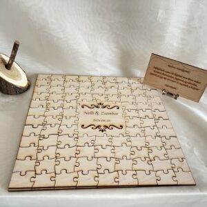 Puzzle esküvői vendégkönyv különböző darabokkal