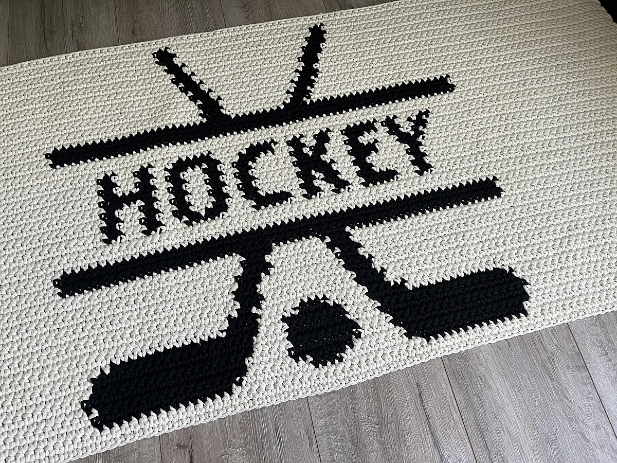 Horgolt szőnyeg – Hockey minta, egyedi méretben