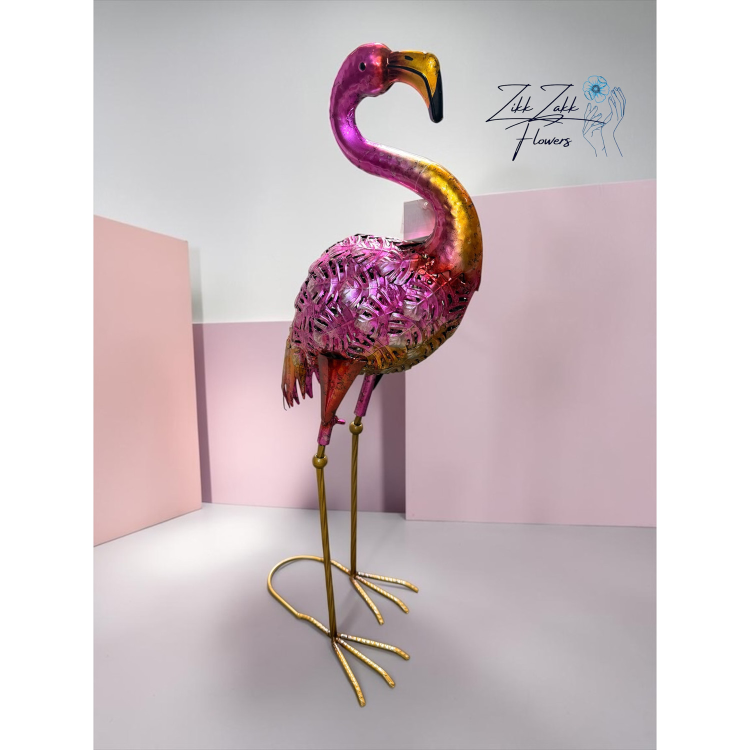 Rózsaszín flamingó figura fém dekoráció