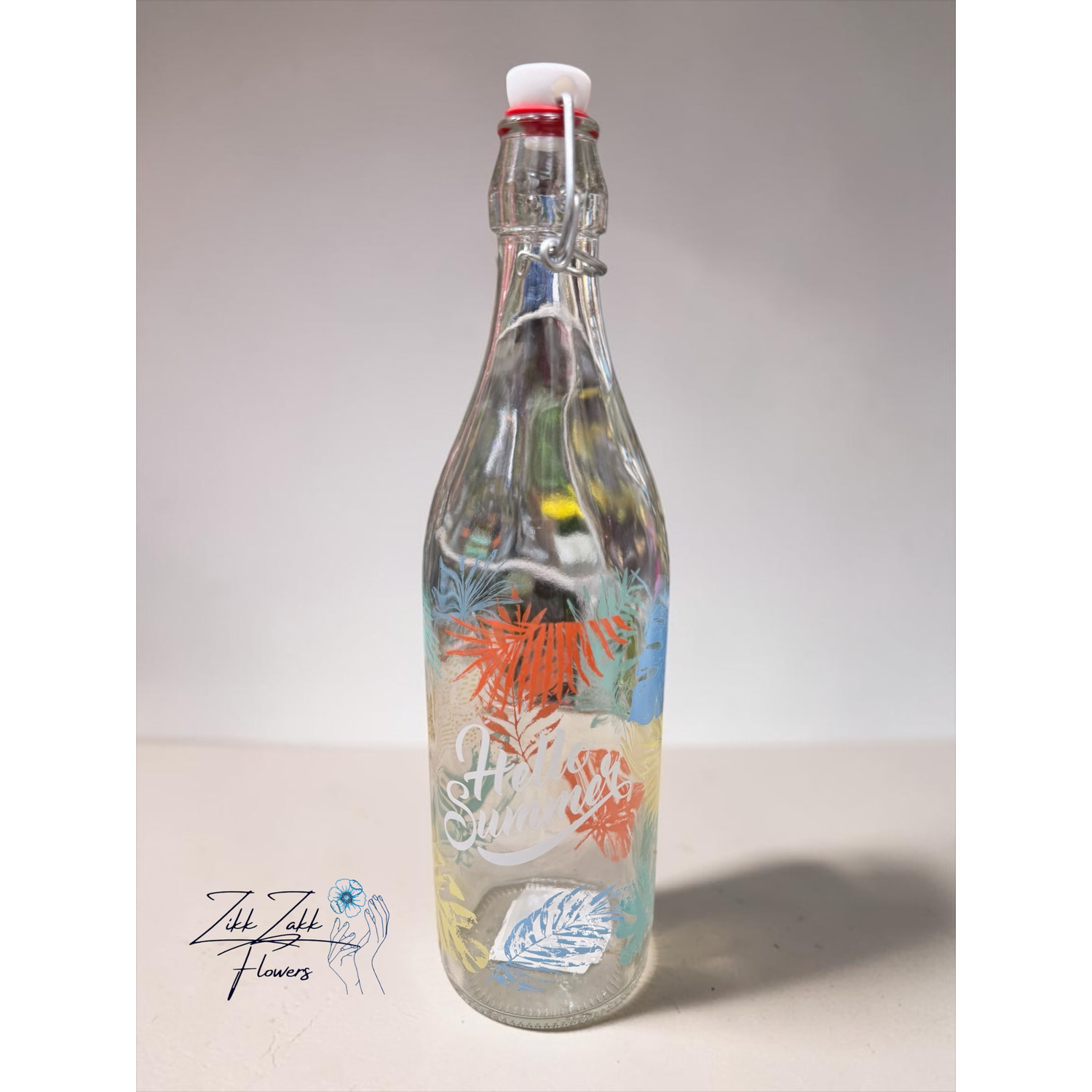 Mintás üvegpalack csatos kupakkal – 1 liter
