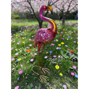 Rózsaszín flamingó figura fém dekoráció