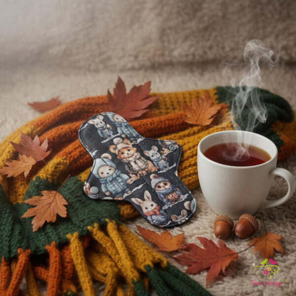 20 cm-es cuki erdei állatos mosható női betét, tini lányoknak vagy közepes erősségű vérzéshez