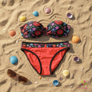 Piros-fekete menstruációs fürdőruha alsó, bikini alsó, fürdőbugyi