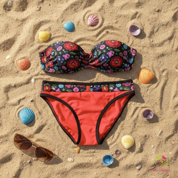 Piros-fekete menstruációs fürdőruha alsó, bikini alsó, fürdőbugyi