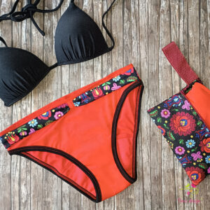Piros-fekete menstruációs fürdőruha alsó, bikini alsó, fürdőbugyi