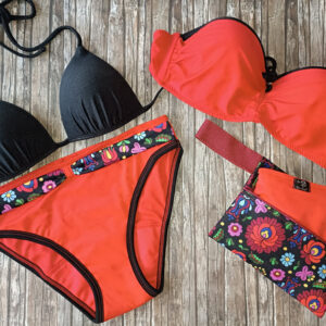 Piros-fekete menstruációs fürdőruha alsó, bikini alsó, fürdőbugyi