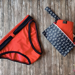 Piros-sötétkék menstruációs fürdőruha alsó, bikini alsó, fürdőbugyi
