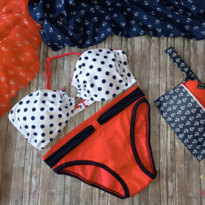 Piros-sötétkék menstruációs fürdőruha alsó, bikini alsó, fürdőbugyi