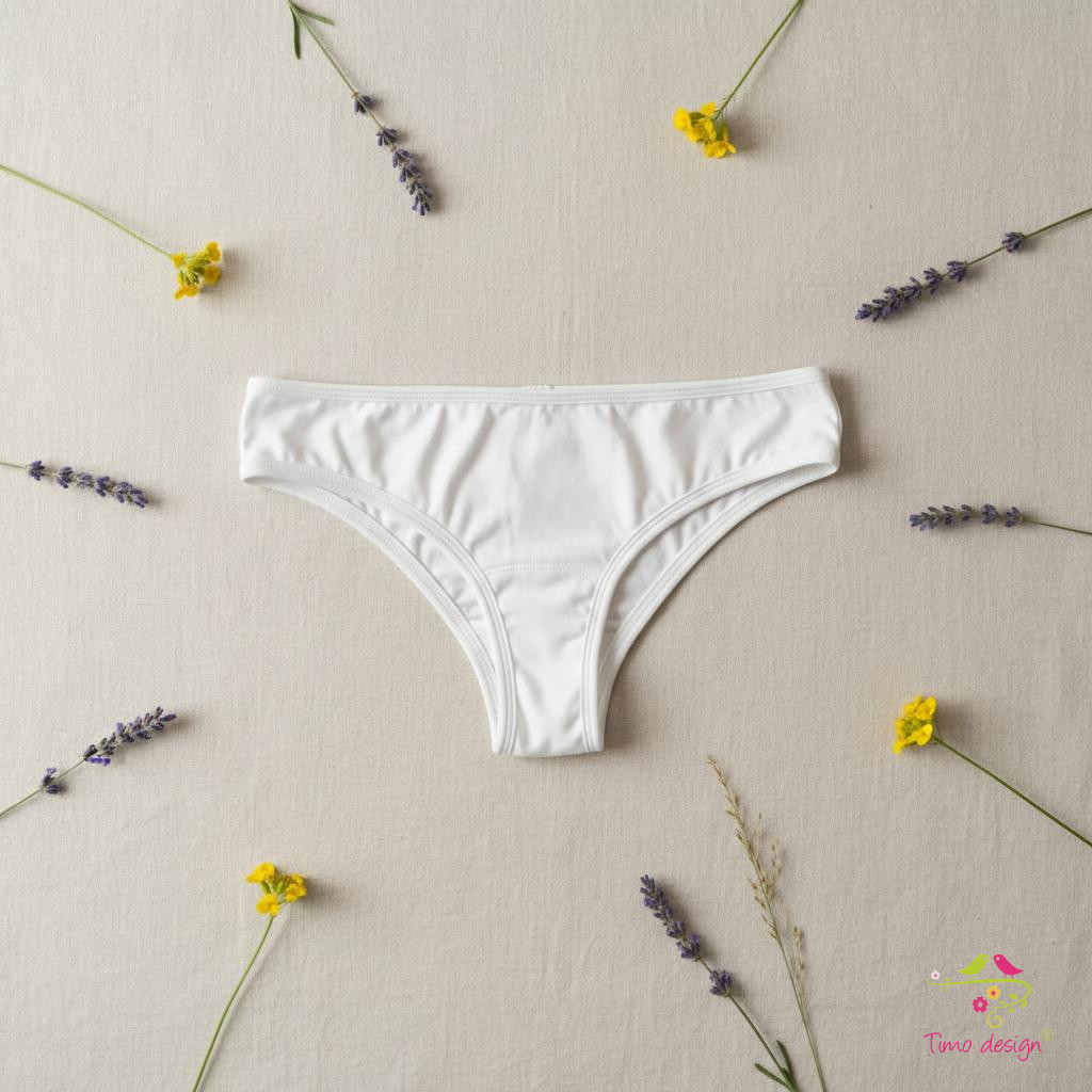 Fehér pamut brazil menstruációs bugyi, enyhe – közepes vérzéshez