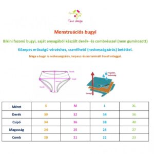 Fehér színű menstruációs bugyi közepesen erős vérzéshez, cserélhető betétes, csónakos kialakítású