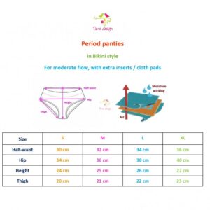 Fehér színű menstruációs bugyi közepesen erős vérzéshez, cserélhető betétes, csónakos kialakítású