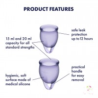 Satisfyer intimkehely Feel Confident LILA, 2 db-os szett (15 és 20 ml), gyenge vérzéshez / tini lányoknak