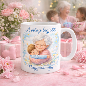 A világ legjobb nagymamája bögre – Anyák napi ajándék nagymamának, egyedi kerámia bögre ünnepi grafikával